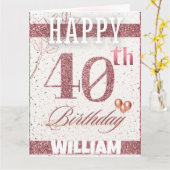 Personalisierte Rose Gold Glitzer 40. Geburtstag S Karte (Gelbe Blume)