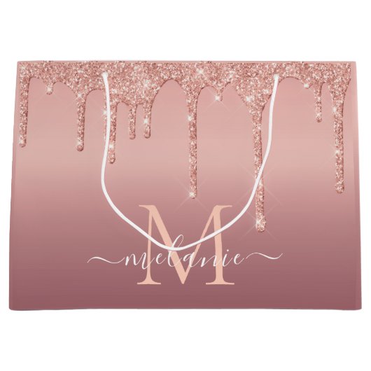 Personalisierte Rose Gold Glitzer Geschenktasche f Große Geschenktüte (Vorderseite)