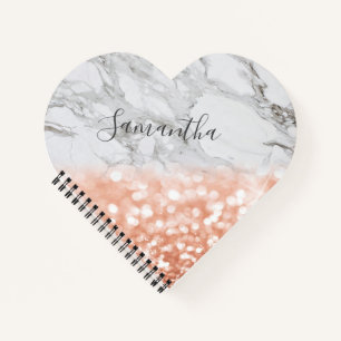 Personalisierte Rose Gold Glitzer Heart Notebook Notizblock