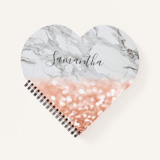 Personalisierte Rose Gold Glitzer Heart Notebook Notizblock (Vorderseite)