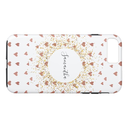 Personalisierte Rose Gold Glitzer Herz iPhone Case (Rückseite (Horizontal))