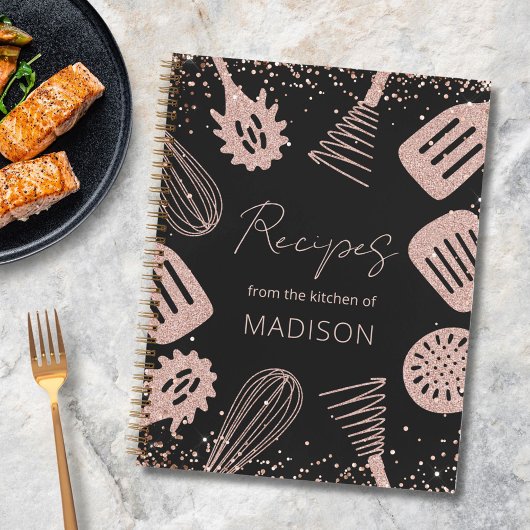 Personalisierte Rose Gold Glitzer Kochbuch Notizblock