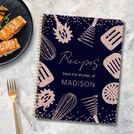Personalisierte Rose Gold Glitzer Kochbuch Notizblock