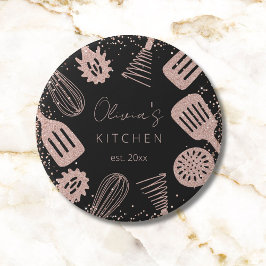 Personalisierte Rose Gold Glitzer Kochwerkzeuge Button