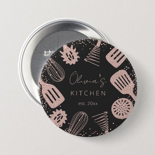 Personalisierte Rose Gold Glitzer Kochwerkzeuge Button (Vorne & Hinten)