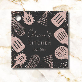 Personalisierte Rose Gold Glitzer Kochwerkzeuge Geschenkanhänger