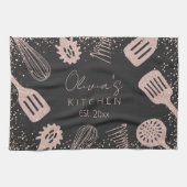 Personalisierte Rose Gold Glitzer Kochwerkzeuge Geschirrtuch (Horizontal)