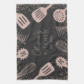 Personalisierte Rose Gold Glitzer Kochwerkzeuge Geschirrtuch (Vertikal)