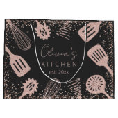 Personalisierte Rose Gold Glitzer Kochwerkzeuge Große Geschenktüte (Rückseite)