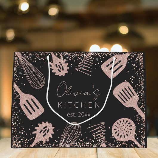 Personalisierte Rose Gold Glitzer Kochwerkzeuge Große Geschenktüte