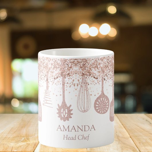 Personalisierte Rose Gold Glitzer Kochwerkzeuge Kaffeetasse