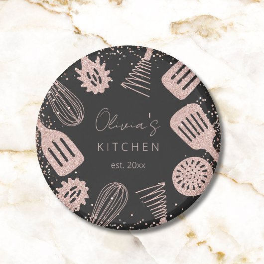 Personalisierte Rose Gold Glitzer Kochwerkzeuge Magnet