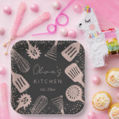 Personalisierte Rose Gold Glitzer Kochwerkzeuge Pappteller (Party)