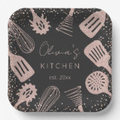 Personalisierte Rose Gold Glitzer Kochwerkzeuge Pappteller (Vorderseite)
