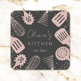 Personalisierte Rose Gold Glitzer Kochwerkzeuge Quadratischer Aufkleber