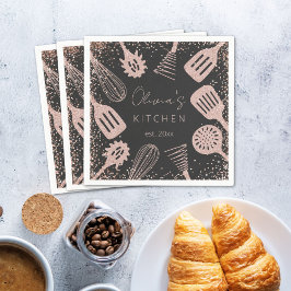 Personalisierte Rose Gold Glitzer Kochwerkzeuge Serviette