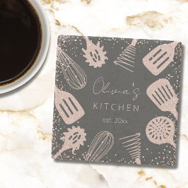 Personalisierte Rose Gold Glitzer Kochwerkzeuge Steinuntersetzer