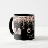 Personalisierte Rose Gold Glitzer Kochwerkzeuge Tasse (Vorderseite Links)