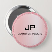 Personalisierte Rose Gold Glitzer Look Monogram Button (Vorne & Hinten)