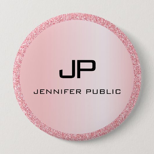 Personalisierte Rose Gold Glitzer Look Monogram Button (Vorderseite)