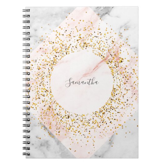 Personalisierte Rose Gold Glitzer-MarmorNotebook Notizblock (Vorderseite)