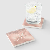 Personalisierte Rose Gold Glitzer Monogram Custom Steinuntersetzer (Seitenansicht)