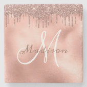 Personalisierte Rose Gold Glitzer Monogram Custom Steinuntersetzer (Vorderseite)