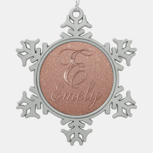 Personalisierte Rose Gold Glitzer Name Design - Ei Schneeflocken Zinn-Ornament