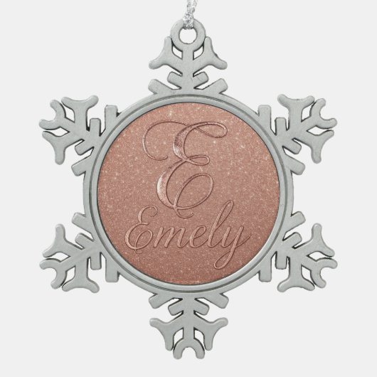 Personalisierte Rose Gold Glitzer Name Design - Ei Schneeflocken Zinn-Ornament (Vorderseite)