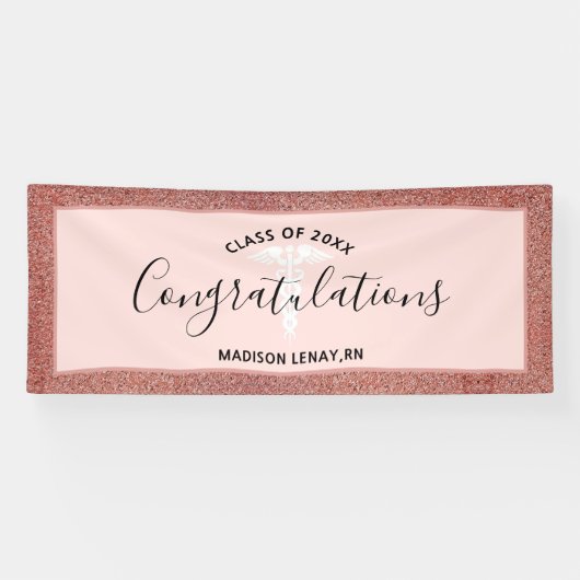 Personalisierte Rose Gold Glitzer Nurse Abschluss Banner (Horizontal)