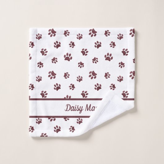 Personalisierte Rose Gold Glitzer Paw Prints Badhandtuch Set (Waschlappen)