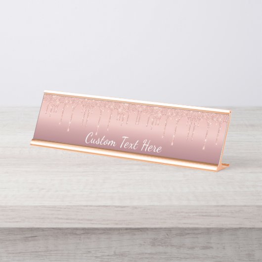 Personalisierte Rose Gold Glitzer Schreibtisch Nam Schreibtischnamensplakette (Vorderseite )