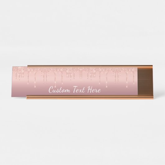 Personalisierte Rose Gold Glitzer Schreibtisch Nam Schreibtischnamensplakette (Vorderseite )