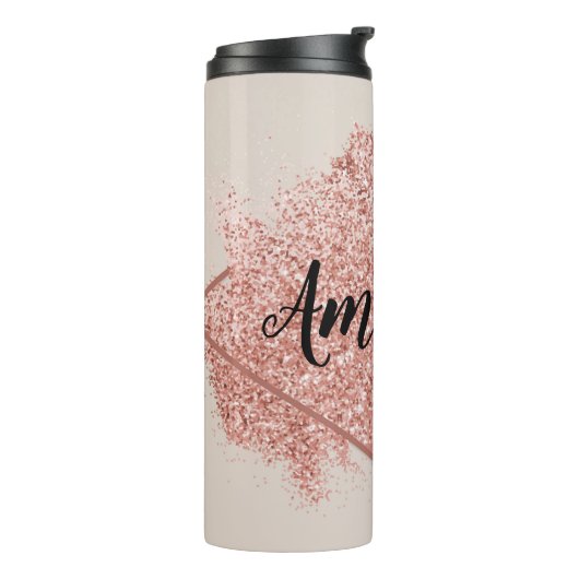 Personalisierte Rose Gold Glitzer Thermal Tumbler Thermosbecher (Nach links gedreht)