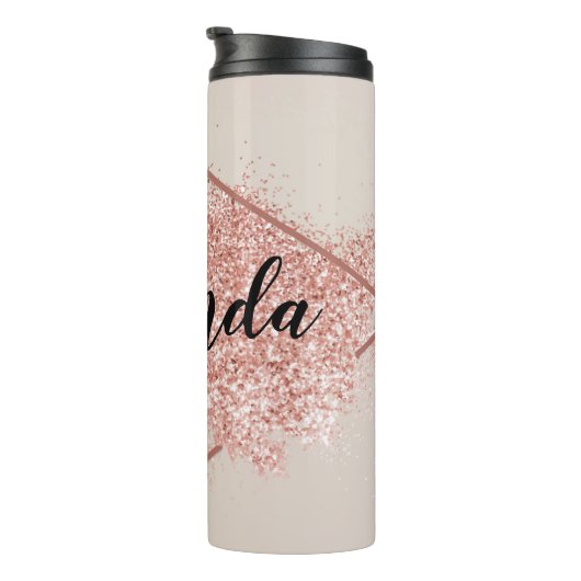 Personalisierte Rose Gold Glitzer Thermal Tumbler Thermosbecher (Nach rechts gedreht)