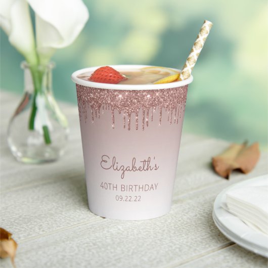 Personalisierte Rose Gold Glitzer Tropfen 40. Gebu Pappbecher (In Situ)