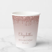 Personalisierte Rose Gold Glitzer Tropfen 40. Gebu Pappbecher (Vorderseite)