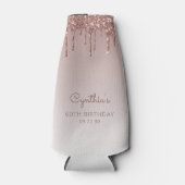 Personalisierte Rose Gold Glitzer Tropfen 60. Gebu Flaschenkühler (Vorderseite)