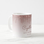 Personalisierte Rose Gold Glitzer Tropfen 60. Gebu Kaffeetasse (Vorderseite Links)