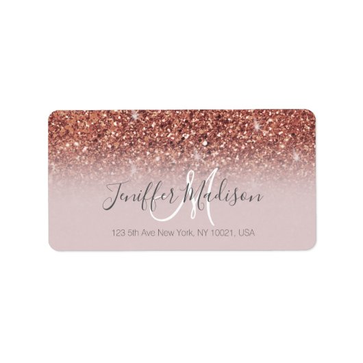 Personalisierte Rose Gold Glitzer Tropfen Girly Lu Adressaufkleber (Vorne)