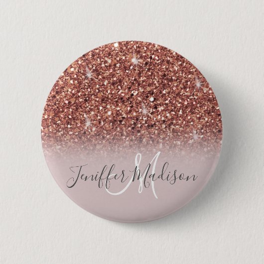 Personalisierte Rose Gold Glitzer Tropfen Girly Lu Button (Vorderseite)