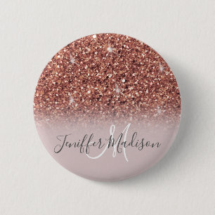 Personalisierte Rose Gold Glitzer Tropfen Girly Lu Button