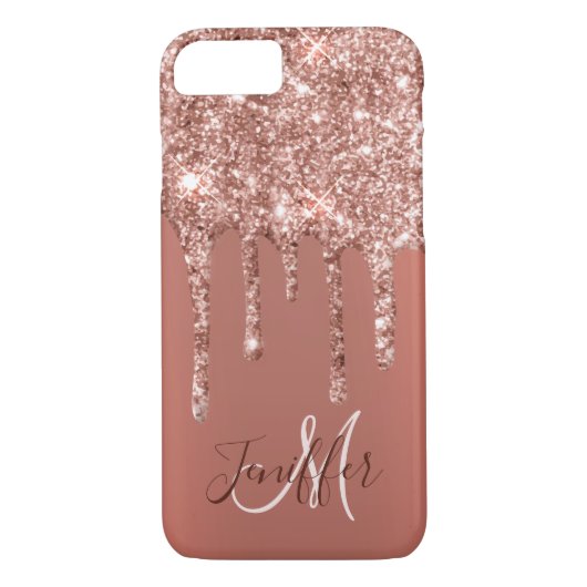 Personalisierte Rose Gold Glitzer Tropfen Girly Lu Case-Mate iPhone Hülle (Rückseite)