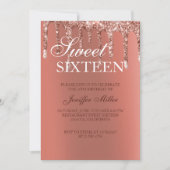 Personalisierte Rose Gold Glitzer Tropfen Girly Lu Einladung (Vorderseite)