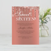 Personalisierte Rose Gold Glitzer Tropfen Girly Lu Einladung (Stehend Vorderseite)