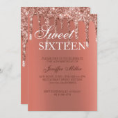 Personalisierte Rose Gold Glitzer Tropfen Girly Lu Einladung (Vorne/Hinten)