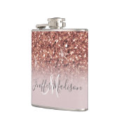 Personalisierte Rose Gold Glitzer Tropfen Girly Lu Flachmann (Links)