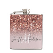 Personalisierte Rose Gold Glitzer Tropfen Girly Lu Flachmann (Vorderseite)