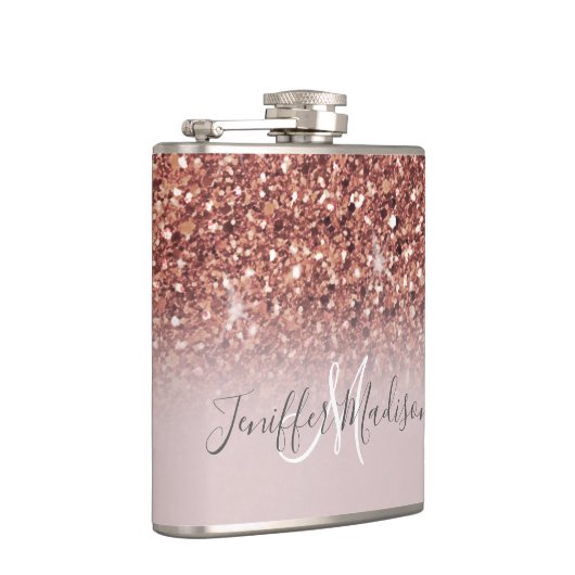 Personalisierte Rose Gold Glitzer Tropfen Girly Lu Flachmann (Rechts)