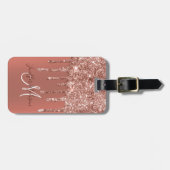 Personalisierte Rose Gold Glitzer Tropfen Girly Lu Gepäckanhänger (Vorderseite horizontal)